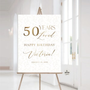 Modernes 50 Jahre geliebt Willkommensschild, Gold alles Gute zum Geburtstag Willkommensschild 50