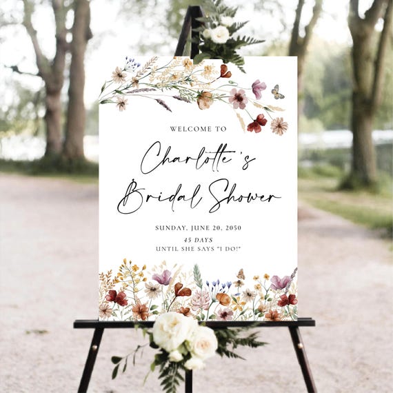PRINTED OR DIGITAL Boho Wildflower Bridal Shower Welcome Sign, Foam Board or Poster, Printable Rustic Tiny Floral Bridal Shower Signage, tiy