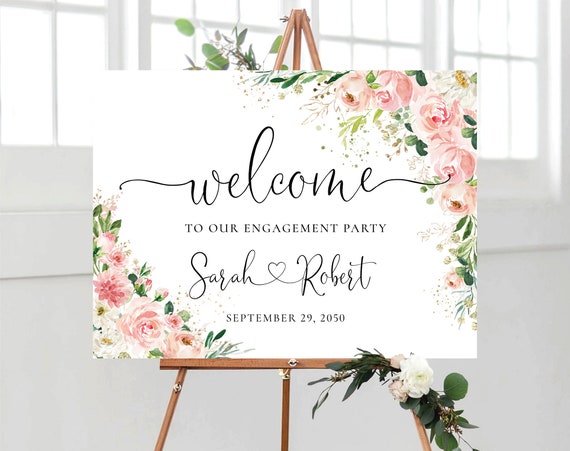 Ethereal Blush Engagement Welcome Sign, Blush pink Engagement Party Sign, We are engaged Sign, Rose, Gold, Engagement Decor, Decorations,EB1