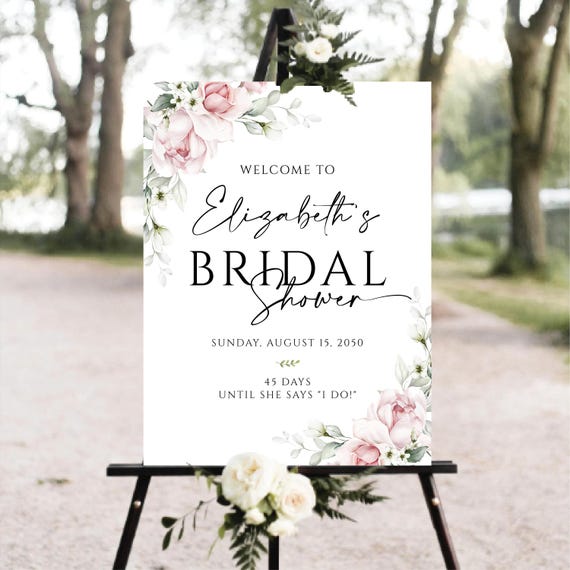 PRINTED OR DIGITAL Blush pink Rose Bridal Shower Welcome Sign, Foam Board, Poster, Eucalyptus, Elegant Wedding Shower Decoration, Herbal, A2