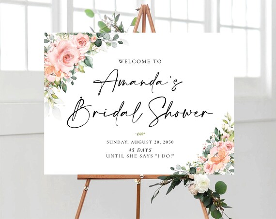 PRINTED OR DIGITAL Blush Greenery Bridal Shower Welcome Sign, Foam Board, Poster, Eucalyptus, Elegant Wedding Shower Decoration, Herbal, BG5