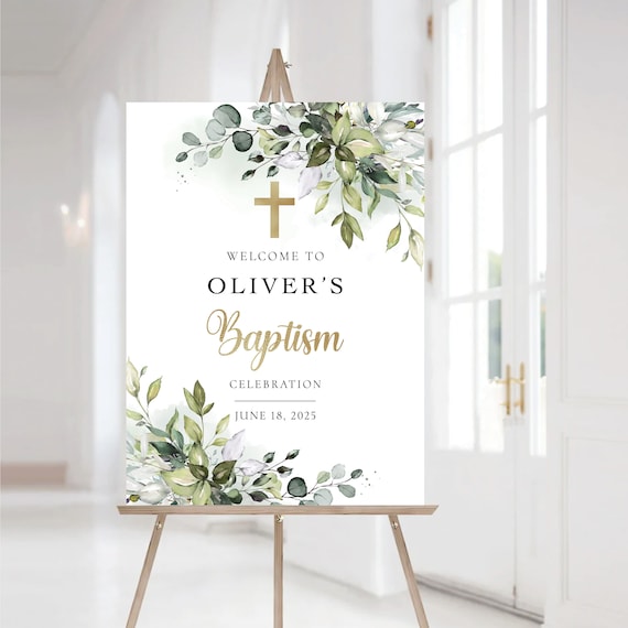 Greenery baptism welcome sign, Baptism sign, First Communion, Quinceañera Welcome Sign, Quinceanera Sign, Baby shower sign