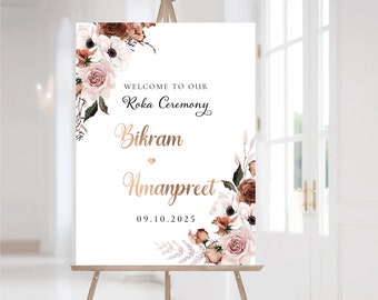 Silk Floral Wedding Welcome Sign, Roka Wedding Welcome Sign, Indian Wedding Sign, Wedding Reception, Roka Ceremony in Indian, Decor, SFL1