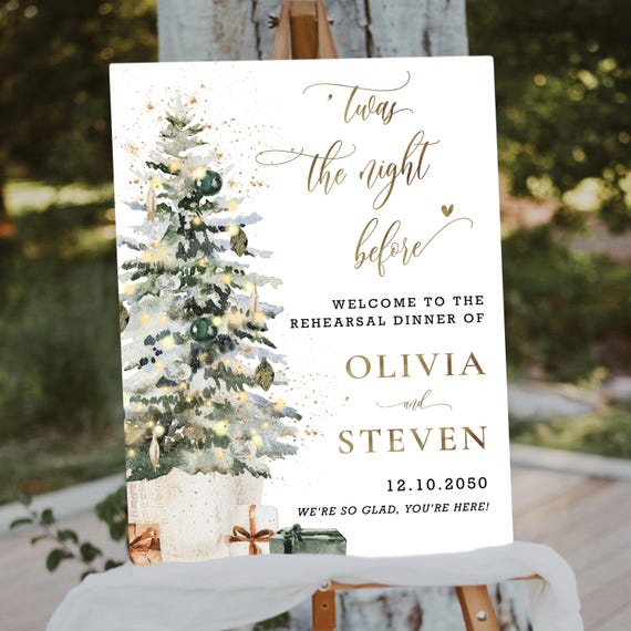 Christmas Rehearsal Dinner Welcome Sign: Winter Tree, Twas the night before (Printed or Digital File)