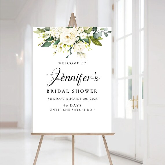 White Roses Bridal Shower Welcome Sign, Botanicals Wedding Shower Decor, cream roses Bridal Brunch Sign, Bridal Tea Poster, Eucalyptus, WR1