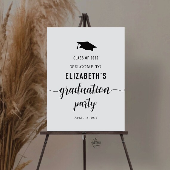 Minimalist Graduation Party Welcome Sign, Modern Graduation Decorations, Graduation with photo Sign, Black and White Grad Party Sign, Banner