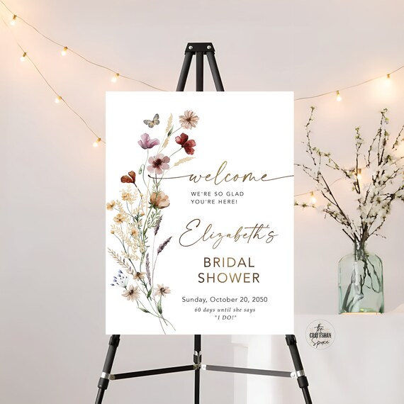 Tiny Floral Bridal Shower Welcome Sign, Wildflower Bridal Shower Sign, Bridal Shower Decorations, Bridal Brunch Sign, Bridal Tea Sign, TIY