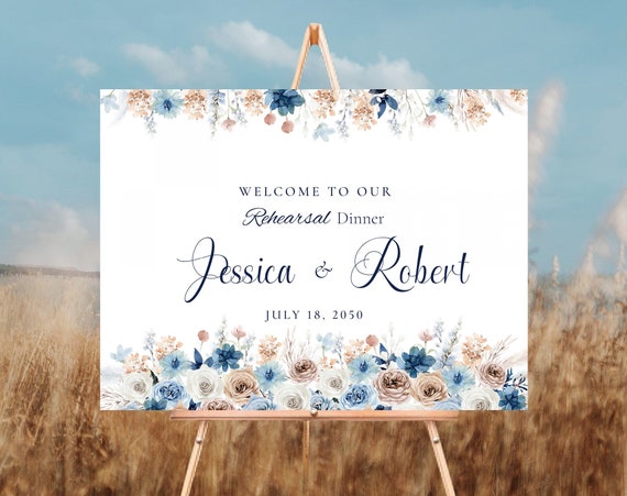 Wedding Rehearsal Dinner, Blue boho Wedding Rehearsal Sign, Rehearsal Dinner Sign, Engagement Welcome Sign, Bridal Shower