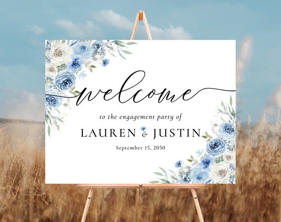 Dusty Blue Ivory We are engaged Welcome Sign, Engagement Party Sign, Engagement Party Decorations, Wedding Welcome Sign, Printable, DB1