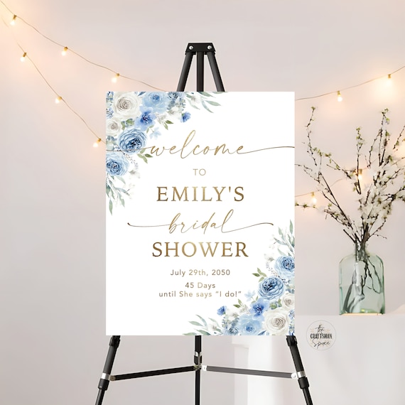 Dusty Blue Ivory Bridal Shower Welcome Sign, Dusty Blue Ivory Bridal Shower Decorations, Bridal Brunch Sign, Bridal Tea Sign, Printable, DB1