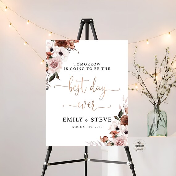 Silk Floral Best Day Ever Welcome Sign, Rehearsal Dinner Sign, Silk Floral Wedding Rehearsal Sign, The Night Before Sign, Decorations, SFL1
