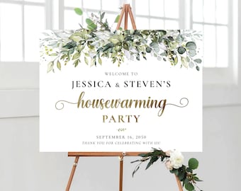 Greenery Housewarming Party Welcome Sign, New Home Party, New House Party Sign, House warming welcome sign, Eucalyptus, HB1