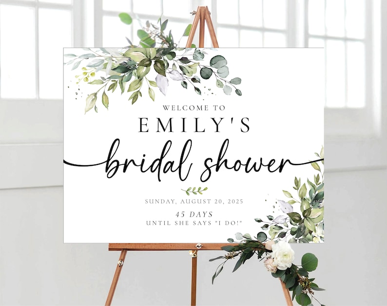 Bridal Shower Sign, Greenery Bridal Shower Sign, Custom Design, Bridal Shower Decorations, Bridal Brunch Sign, Bridal Tea Sign, Poster, HB2 image 2