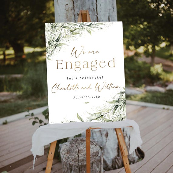 Sage Green Engagement Party Welcome Sign, Botanicals Wedding Rehearsal Decorations, Minimalist We are Engaged Sign, Eucalyptus, Herbal, SG1