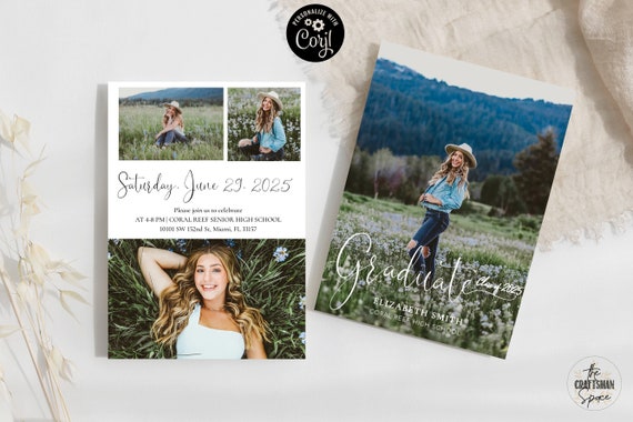 Graduation Party with Multiple Photos Invitation, Photo Graduation Announcement, Minimalist Graduation Announcement,Modern Grad Party Invite