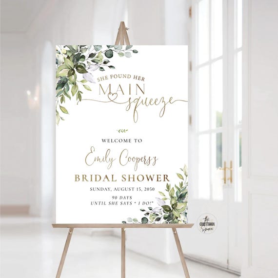 Bridal Shower Sign, Bridal Brunch sign, She Found Her Main Squeeze, Bridal Shower Decorations, Wedding Shower Sign, Eucalyptus, Herbal, HB2