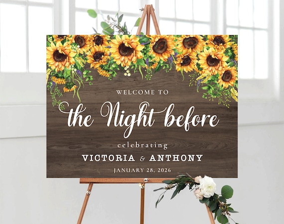 Sunflower the night before sign, Welcome to the Night Before Sign, Sunflower Rehearsal Dinner Sign, Welcome Sign, Wood welcome sign, SF1