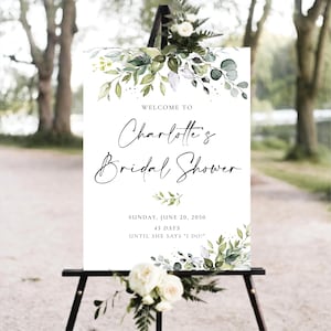 PRINTED OR DIGITAL Greenery Bridal Shower Welcome Sign, Elegant Botanical Bridal Shower Foam Board or Poster, Large Modern Wedding Sign, HB2
