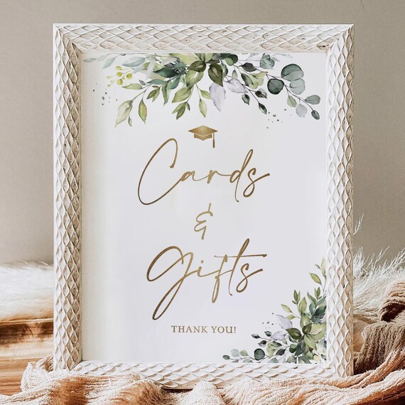 Greenery Graduation Party Cards and Gifts Sign, Botanicals Graduation Sign, Graduation Decor, Graduation Party Table Sign, Eucalyptus, HB2