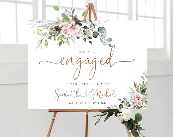 Blush pink greenery Engagement party Welcome Sign, Greenery Engagement Party Decor, We are engaged, Bohemian, Eucalyptus, Decoration, BG1