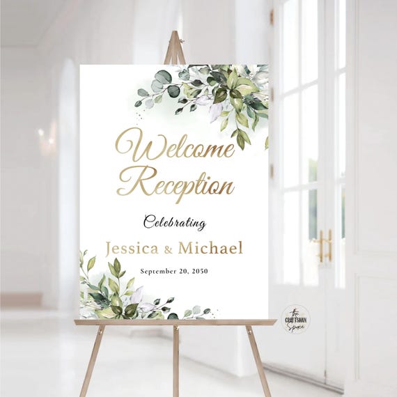 Wedding Welcome Sign, Welcome Reception Sign, Wedding Decorations, Greenery Wedding Sign, Printable, Wedding Poster, Eucalyptus, Herbal, HB2