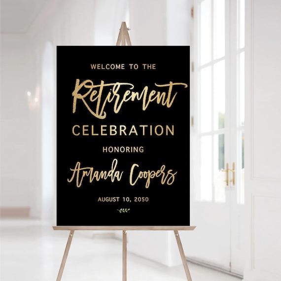 Minimalist Retirement Party Welcome Sign, Black and Gold Farewell sign, Retirement Celebration Party Welcome Sign, Retirement Decorations
