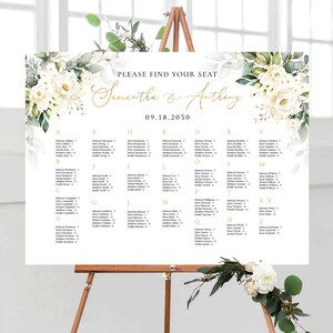 Tableau des sièges mariage roses blanches, plan des sièges mariage par ordre alphabétique, table à cartes des sièges mariage, plan des sièges mariage roses crème, WR3