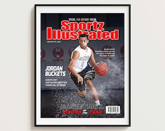 Custom Sports Magazine Cover, Basketball Player Gift, Portrait (Digital File)