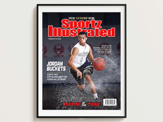 Custom Sports Magazine Cover, Sports Magazine Art, Personalized Gifts, Gifts for Basketball Player, Brithday Gifts for him, Kids Sports Fun