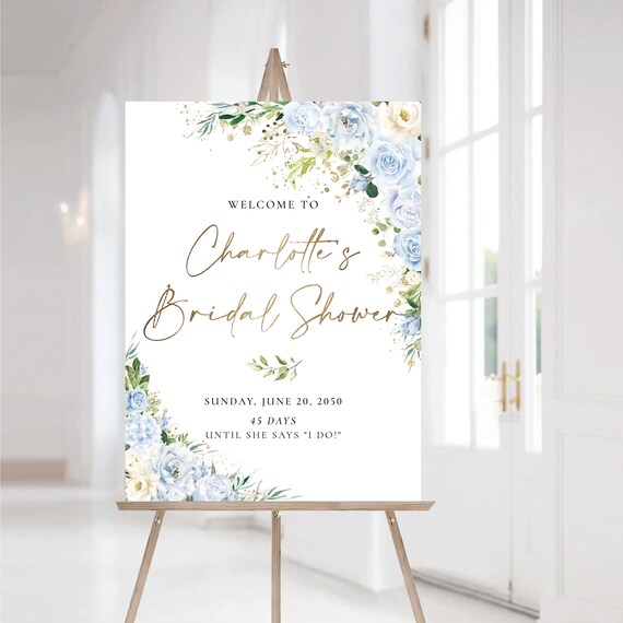 PRINTED OR DIGITAL Dusty Blue Bridal Shower Welcome Sign, Foam Board, Poster, Eucalyptus, Greenery Wedding Shower Decorations, Herbal, LB2