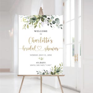 PRINTED OR DIGITAL Greenery Bridal Shower Welcome Board, Botanical Bridal Shower Poster, Modern Bridal Shower Welcome Sign, Faux Gold, HB2