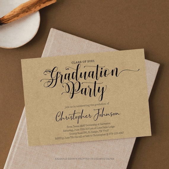 Custom Printable Graduation Party Invitation - BLACK INK ONLY - Printable Grad Party Graduation Invite pdf Template, Digital File - DS02