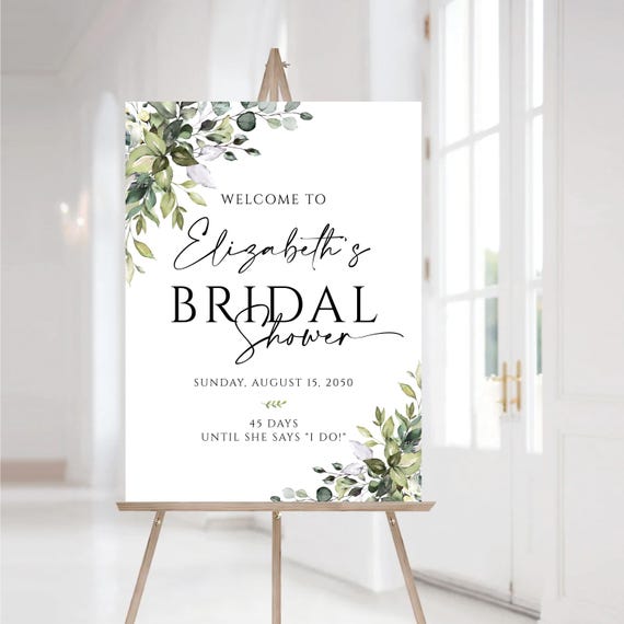 PRINTED OR DIGITAL Greenery Bridal Shower Welcome Sign, Foam Board, Poster, Eucalyptus, Elegant Wedding Shower Decorations, Herbal, HB2