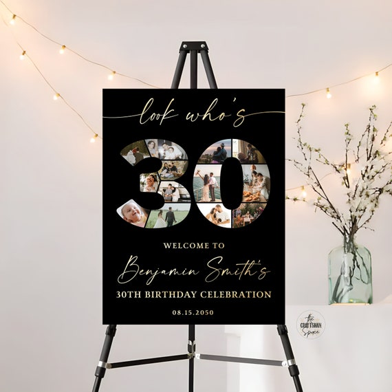 Custom 30th Birthday Sign Template, 30th Birthday Gift Poster, Birthday Gifts for Couple, Photo Collage, Number 30 Year Picture Collage