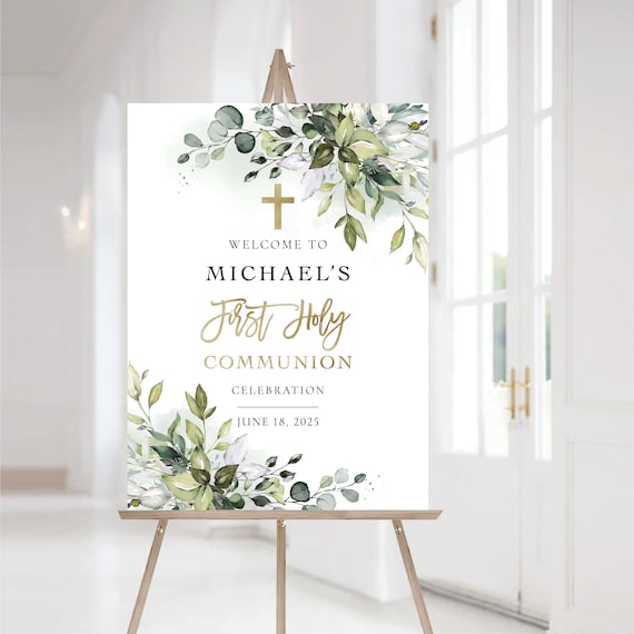 Greenery baptism welcome sign, Baptism sign, First Communion, Quinceañera Welcome Sign, Quinceanera Sign, Baby shower sign, HB2