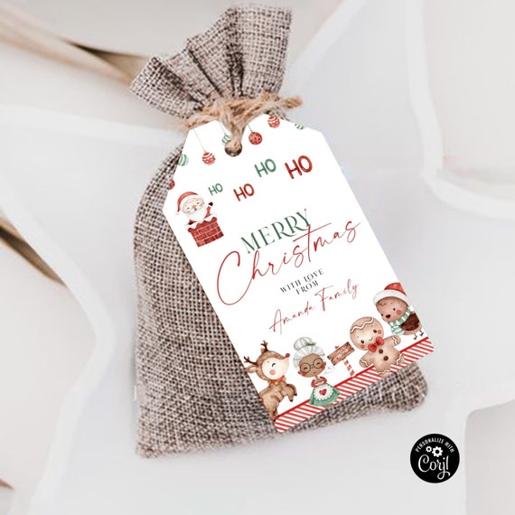 Christmas Favor Tag, Holiday Gift Tag, Winter Favor Tag, Christmas Gift Tag, Holiday party Tag, Santa Hat tag, Editeble, Personalized Tags