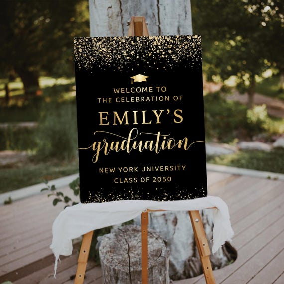 Graduation Party Welcome Sign, Golden Graduation Decoration, Gold Glitter, Graduation Decorations, Graduation Party Poster, Grad Party Sign
