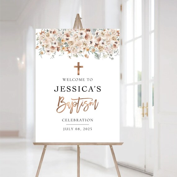 Autumn Floral baptism welcome sign, Baptism sign, First Holy Communion, Quinceañera Welcome Sign, Quinceanera Sign