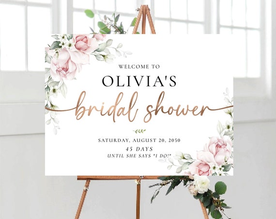 Blush Pink Roses Bridal Shower Welcome Sign Template, Bridal Brunch Sign, Shower Decoration, Welcome Sign, Custom Design, Printable, A2