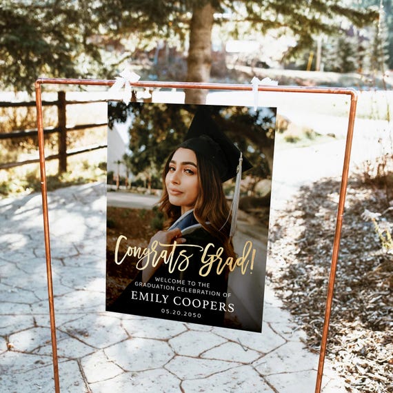 Graduation with photo Welcome Sign, Photo Graduation Poster, Gold Glitter, Graduation Decorations, Graduation Party Poster, Grad Party Sign