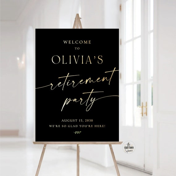 Black Gold Retirement welcome sign, Minimalist Retirement Party Welcome Sign, , Retirement Celebration Party Sign, Retirement Decorations