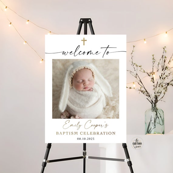 Modern Baptism with Photo Welcome Sign, Baptism sign, First Communion, Minimalist Baptism Welcome Sign, Baby shower sign, Printable, Any Age