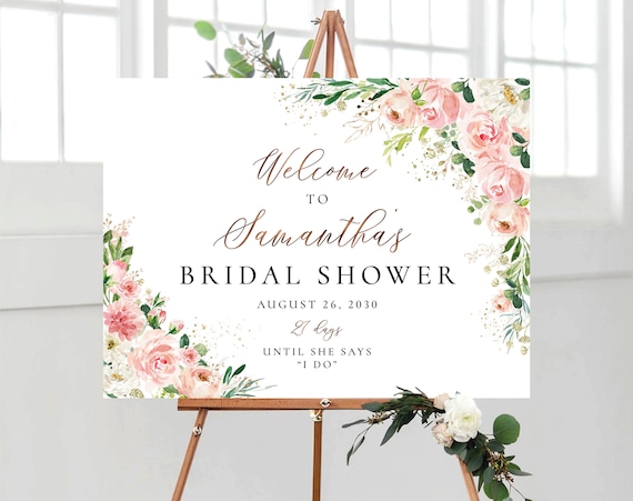 Blush pink roses Bridal Shower Welcome Sign, Wedding Shower Brunch Decor, Soft Pink Bridal tea Sign, Boho Couple shower Sign, Eucalyptus,EB1