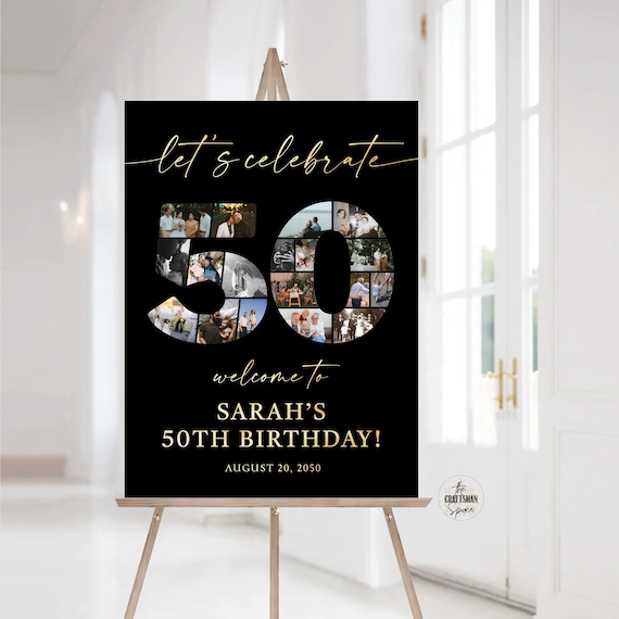 Custom 50th Birthday Sign Template, 50th Birthday Gift Poster, Birthday Gifts for Couple, Photo Collage, Number 50 Year Picture Collage