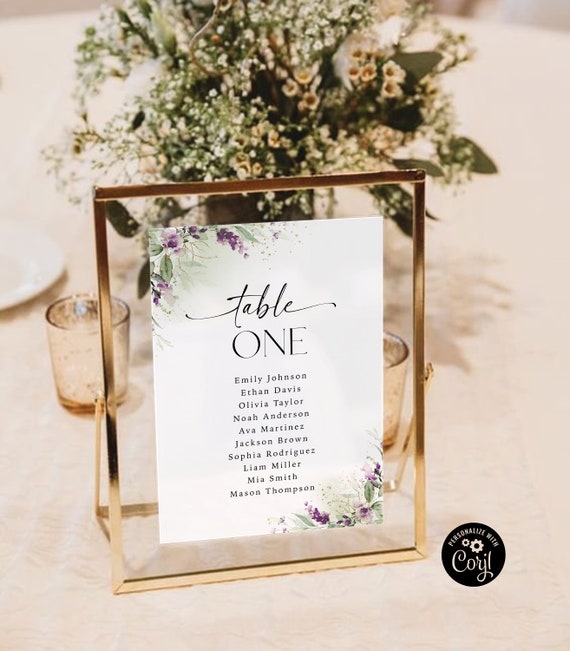 Greenery Purple Wedding Seating Chart Cards Template, Hanging Seating Board, Seating Plan, Table Seating Chart, Eucalyptus Card template,GPU