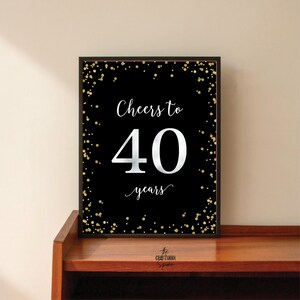 Cheers to 40 Years Sign, 40th Anniversary Gift, Confetti Cheers to 40 Years Sign, Black Gold Anniversary or Any Year, Gift for Grandparents