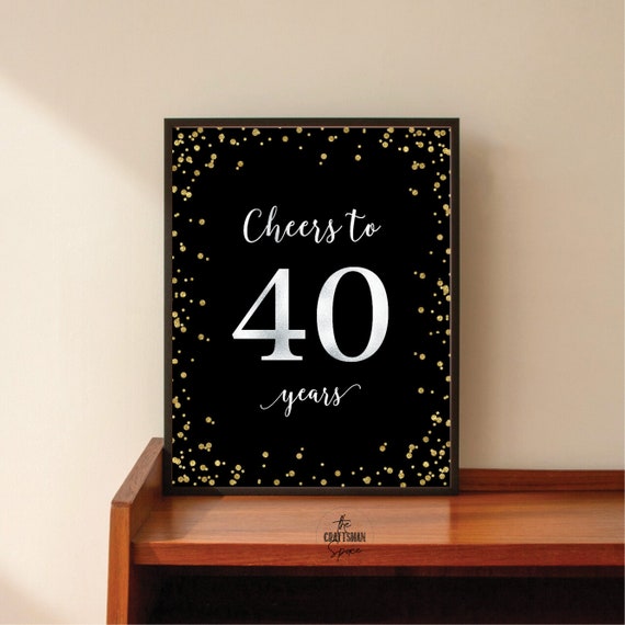 Cheers to 40 Years Sign, 40th Anniversary Gift, Confetti Cheers to 40 Years Sign, Black Gold Anniversary or Any Year, Gift for Grandparents