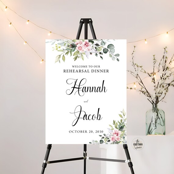 Blush pink roses Rehearsal Dinner, Wedding Sign, Rehearsal Dinner Sign, Wedding Rehearsal Sign, Wedding Welcome Sign, Blush pink roses, BG1