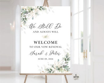 Greenery Vow renewal sign, We Still Do Sign, Vow Renewal Decor, Anniversary Wedding Sign, Established Sign, Anniversary Decor, HB3