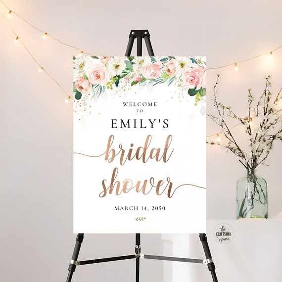 Ethereal Blush Pink Bridal Shower Sign, Bridal Shower Decoration, Bridal Brunch Welcome Sign, Bridal Tea Sign, Custom Design, Printable, EB3